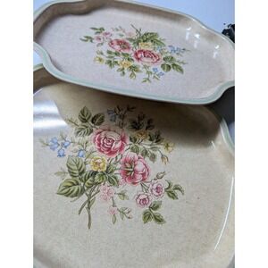 Vintage 80's AVON Floral Metal Vanity Perfume Trays/2 Made in England for Avon